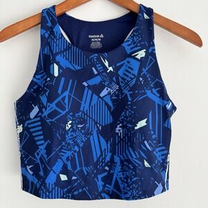 Reebok Women's Printed Medium Support Cropped Blue Tank Bra Size Medium